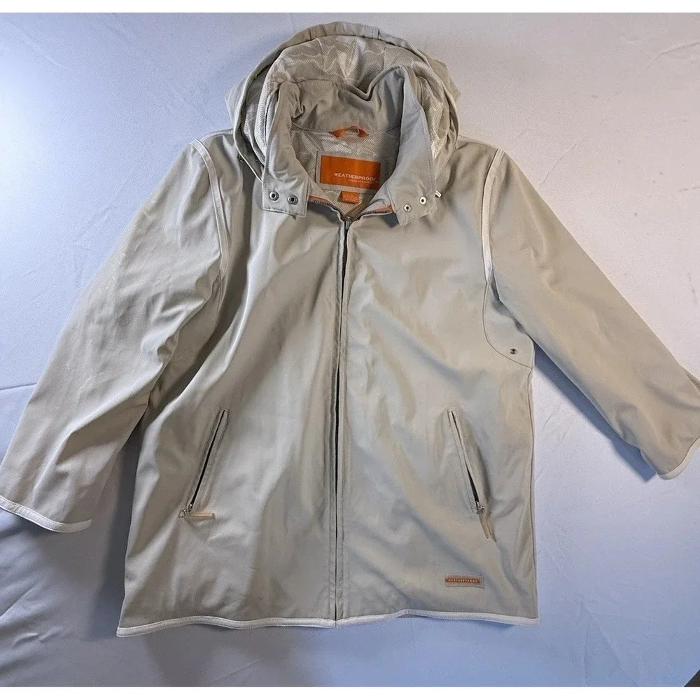 Weatherproof Vintage Women's Hooded Rain Jacket beig Polyurethane‎ large